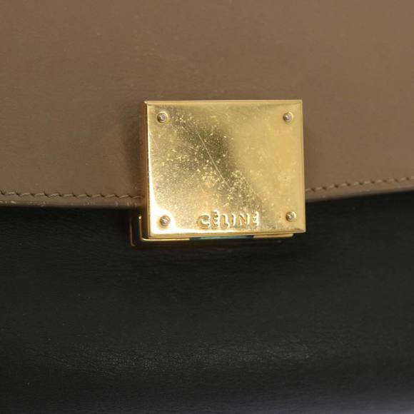 CELINE Trapeze Hand Bag Leather 2way Beige Pink Auth 69339 - Picture 9 of 16
